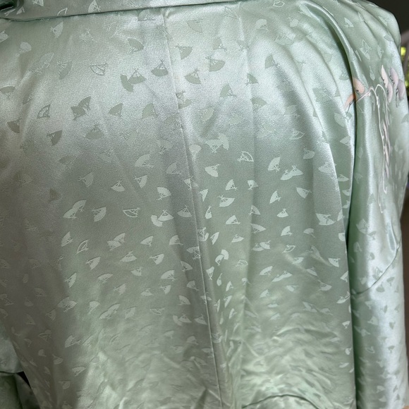 Beautiful Vintage Japanese Kimono Silk Sage Sea Green Fan Uchiwa Cotton Flower - Picture 12 of 12